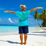 Lagoon Serenity**
"A fully clothed woman in modest, comfortable travel clothes (t-shirt and shorts) stands on a white sand beach, looking out at a stunning turquoise lagoon in Tuvalu. Palm trees frame the scene. Perfect anatomy, correct proportions, natural pose, well-formed hands, proper finger count. Safe for work, appropriate content, family-friendly, high quality, professional photography, clear details, vibrant colors, blue sky and gentle waves."
**