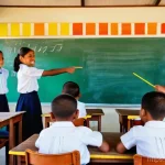 투발루의 학교와 대학 정보 - **Image Prompt 1: Vibrant Childhood Learning by the Pacific Sea**
"A wide shot of a brightly lit...